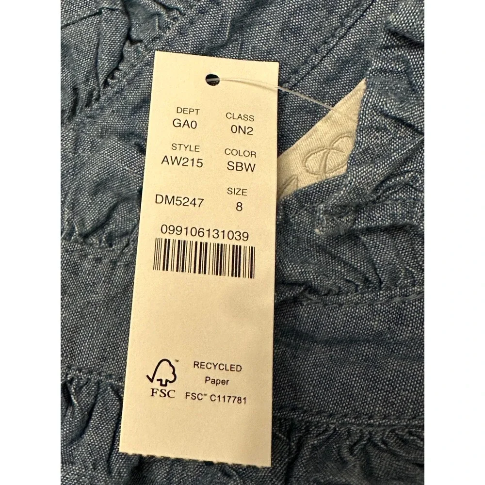 J. Crew Womens Ruffle Collar Chambray Shirt Blue Classic Fit Size 8 NEW!